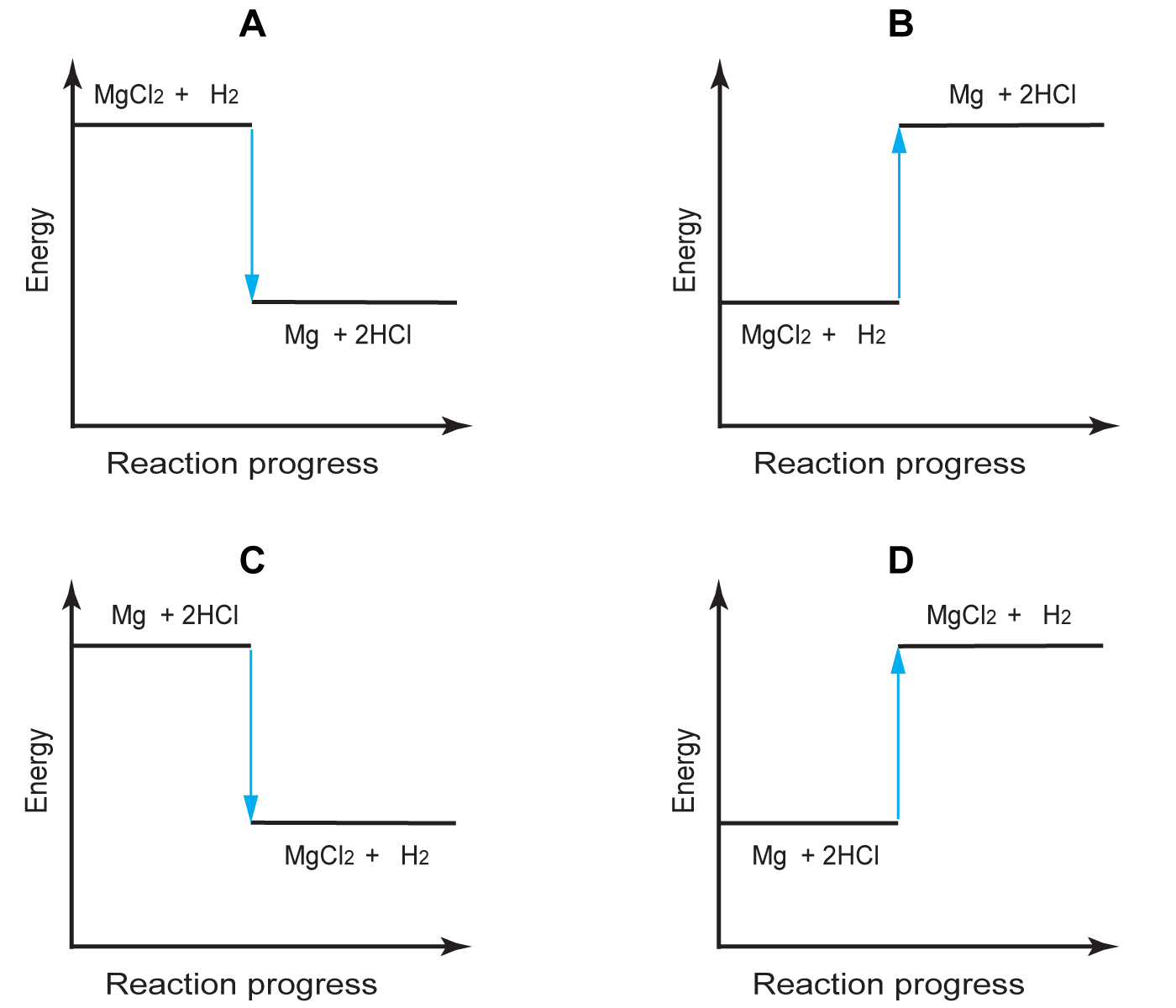 energy level diagrams x 4 for Mg and HCl