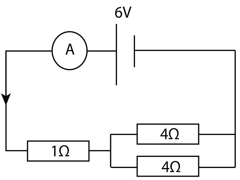 resistor netwrok with ammeter and cell